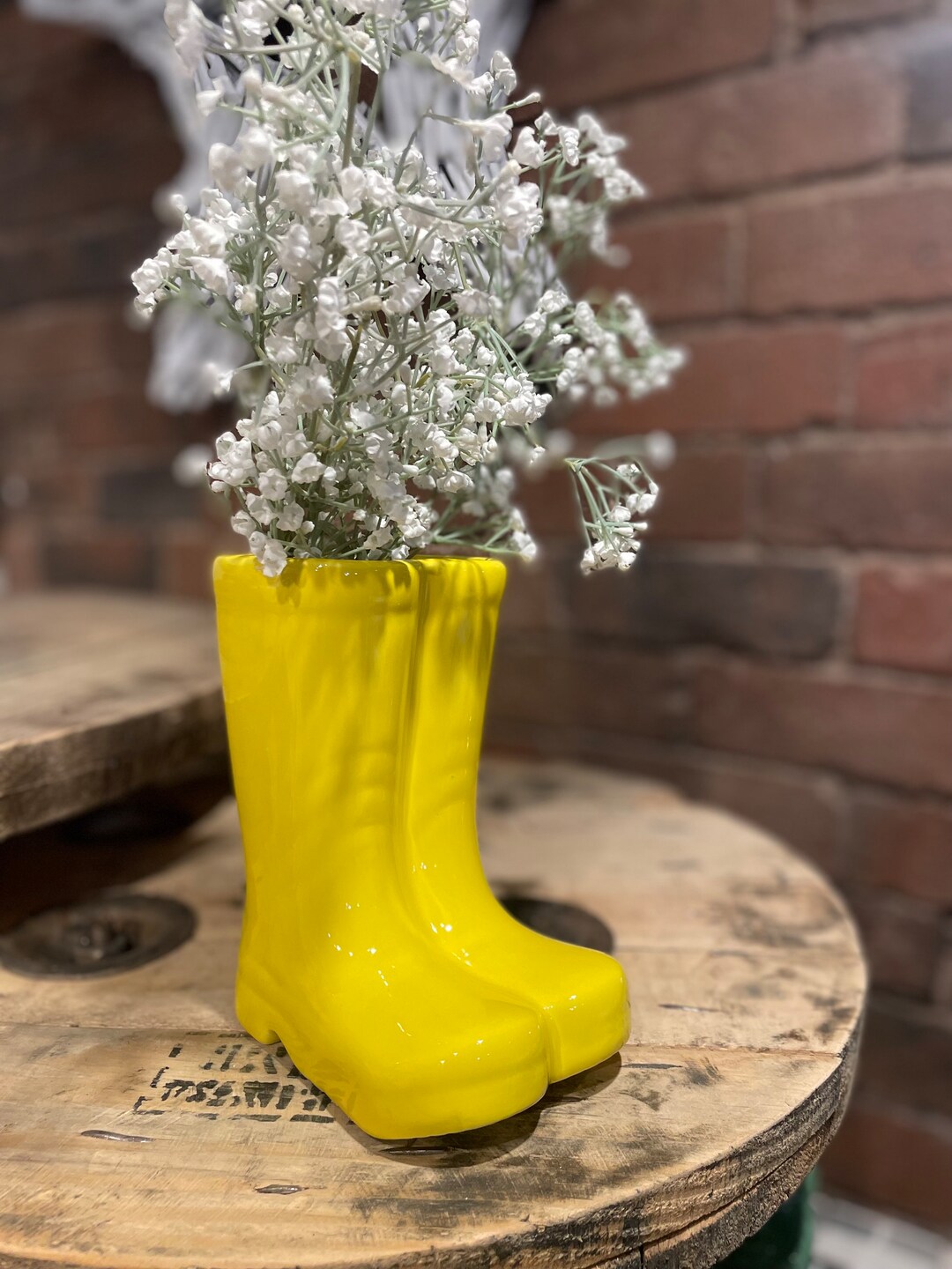 Yellow Wellington Boot Plant Pot / Vase / Spring / Unique Plant Pot