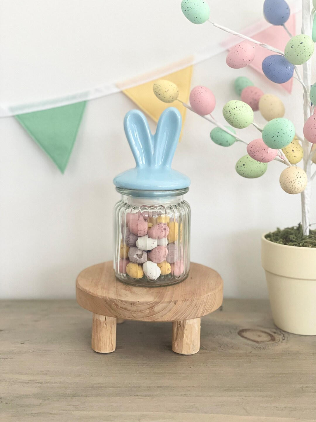 Easter Bunny Blue Ear Jar / Glass Jar / Easter / Easter Decor Etsy