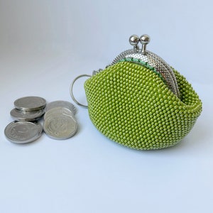 Monedero pequeño de cuentas de crochet, cartera minimalista, mini monedero llavero, monedero verde, vendedor ucraniano