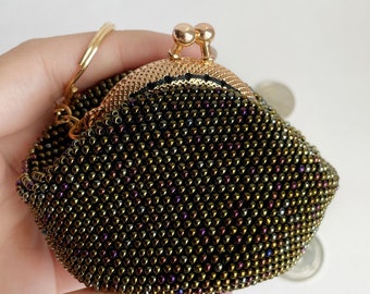 Monedero marrón, cartera minimalista, monedero de ganchillo con cuentas, mini monedero llavero, vendedor ucraniano