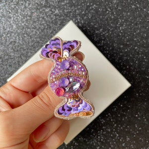 Embroidery brooch candy cane,purple brooch,candy pin, gift for a loved one
