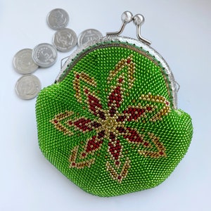 Monedero minimalista con cuentas, monedero con estampado verde, monedero hecho a mano, monedero con cuentas de crochet, vendedor ucraniano