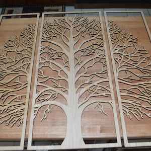 Laser Cut Tree of Life Large 3 Panel Wall Hanging Oak 29" Tall X 31" Wide Stunning