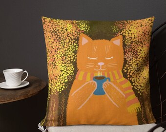 Orange Cat With Coffee Pillow