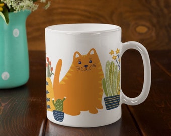 Orange Cat With Flowers Mug