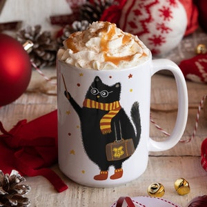 Black Cat Wizard Coffee Mug | Magic Cup Funny Birthday Gift | Witchy Mug for Halloween | Best Friend Cute Gift | Funny Fall Gift Cup