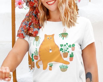 Orange Cat With Plants T-Shirt