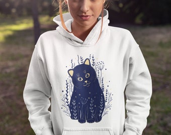 Hoodie Cat Art: donkerblauw cadeau huisdierliefhebber