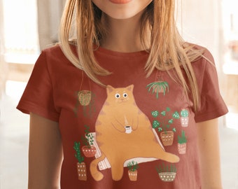Orange Cat With Pot Plants t-shirt