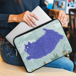 Funny Flying Blue Cat Laptop Sleeve