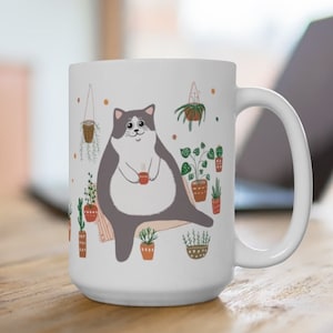 Gray and White Cat Ceramic Mug