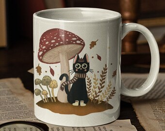 Black Cat Mushroom Coffee Mug: Witchy Home Decor