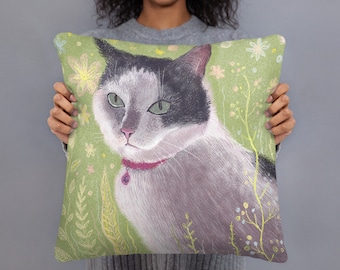 Custom cat pillow | Etsy Personalized cat pillow portait curled