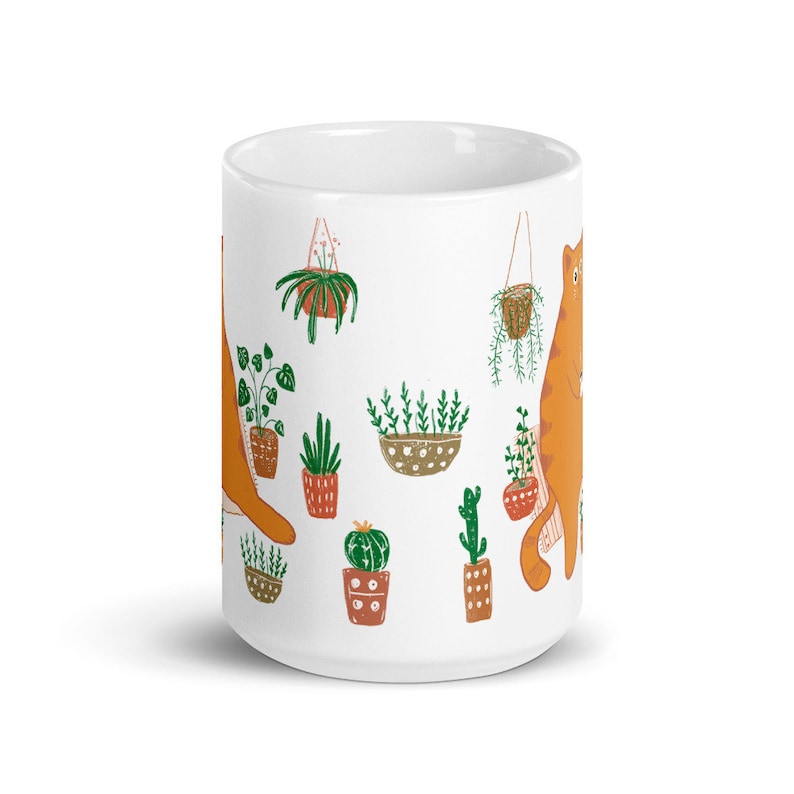 Cute Orange Cat With Plants Coffee Mug Etsy