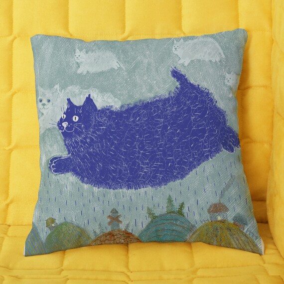 Katze Kissen Fliegende Blaue Katze Katze Werfen Kissen Etsy