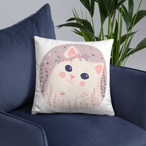 Pretty White Cat Pillow