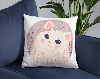 Pretty White Cat Pillow