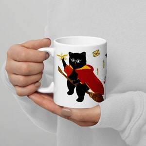 Magic Flying Black Cat Glossy Mug