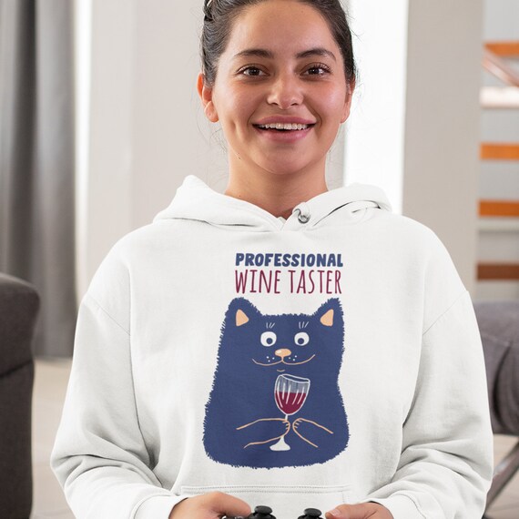 Felpa con cappuccio per gatti divertente per assaggiatore di vino