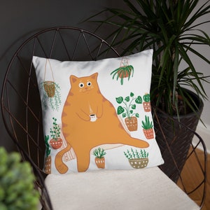 Coussin décoratif drôle de chat orange