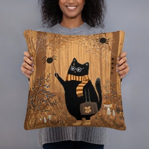 Black Magic Cat Wizard Pillow