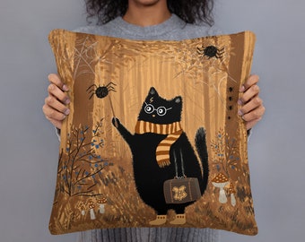 Black Magic Cat Wizard Pillow