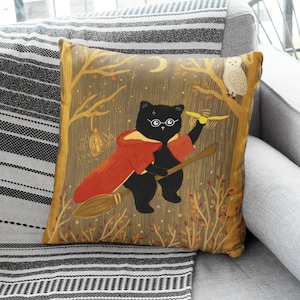 Magic Flying Black Cat Decorative Pillow