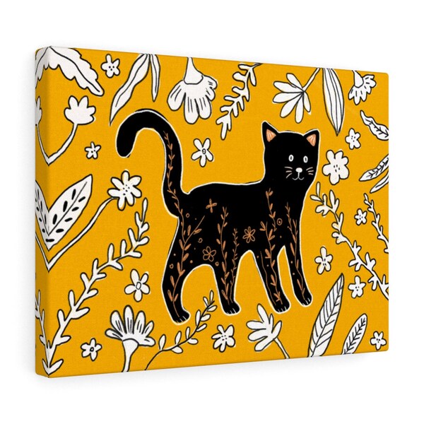 Black Cat Canvas Art Etsy