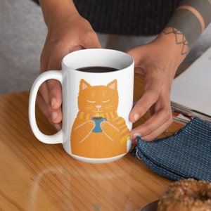 Coffee Lover Orange Cat Mug | Fall Tea Cup Gift | Cat Mom Present | Cute Gift Idea For Her Mother, Girlfriend, Wife, Sister, Woman, Girl