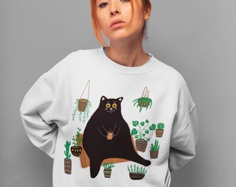 Black Cat and Plants Funny Sweatshirt