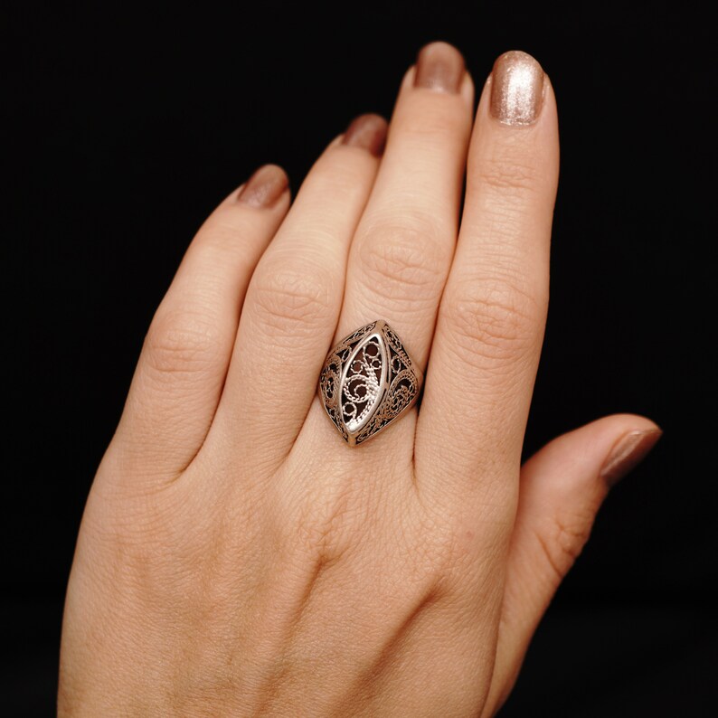 Vintage ring for women Marquise ring Sterling silver Etsy