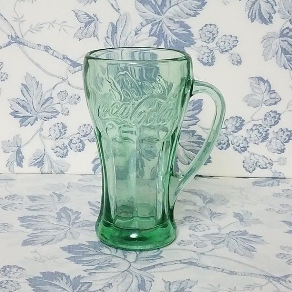 Vintage Coca-Cola Glass Tumbler Libbey Green Glass Mug with Handle Kitchen Collectible Barware Glassware Beverage Memorabilia Soda Shop
