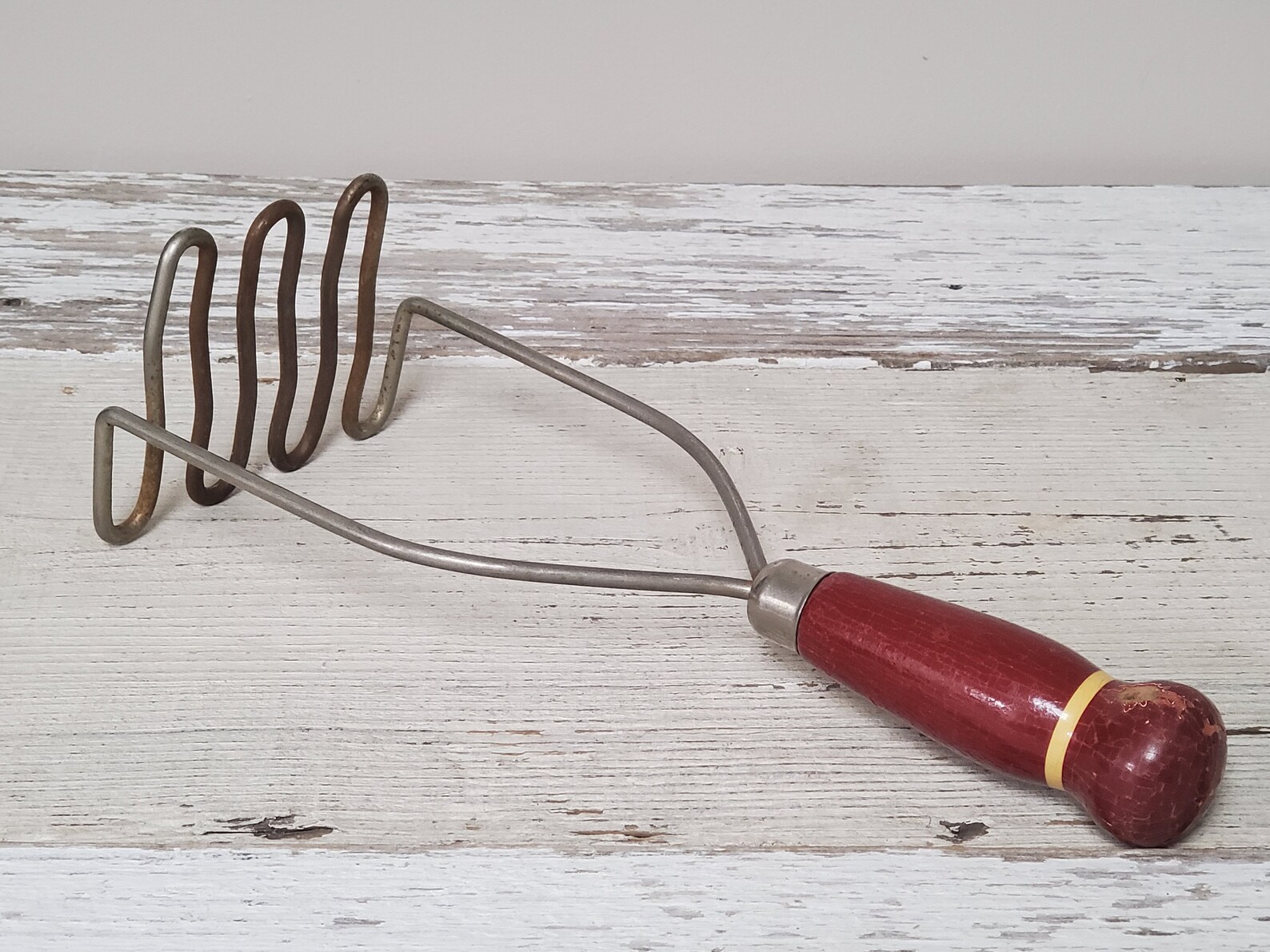 Vintage Potato Mashers X2 Circa 1940s Red Wooden Handle Country Rustic
