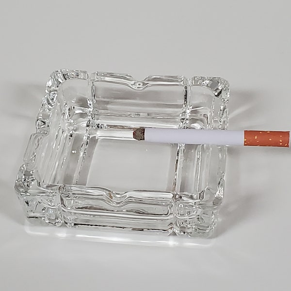 Vintage Cigarette Ashtray, Square Beveled Cut Crystal; 4-Cradle MCM Cube Style, Art Deco; Repurpose as Coin Bowl Jewelry Trinket Tray Dish