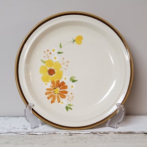 Vintage Chop Plate Round Platter STONECREST (JI) Stoneware &quot;Autumn Glory&quot; Pattern by Andre Ponche Brown Band, Yellow & Orange Flowers