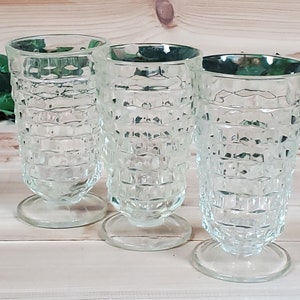 Vintage 12 oz Clear WHITEHALL (Set of 3) Footed Goblets by Colony; Tall, Footed Water/Iced Tea Glasses; China Cabinet Display; Fancy Dining