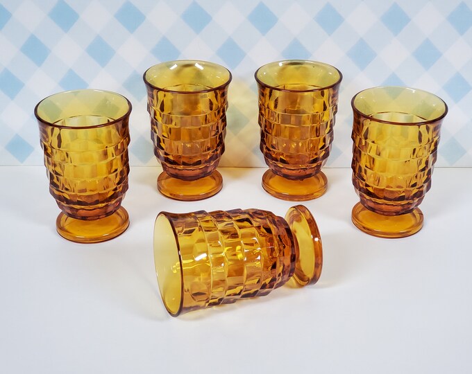 Vintage Footed 4 Oz Juice Glasses set of 5 Whitehall Amber Gold Harvest by COLONY Footed