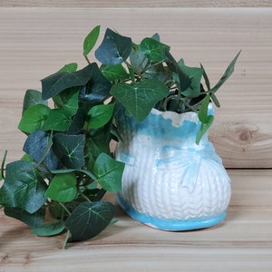 Vintage Baby Planter White Ceramic Baby Bootie Shoe w/Baby Blue 1960s NAPCOWARE Baby Shower Gift, Vintage Nursery Planter Gift Keepsake