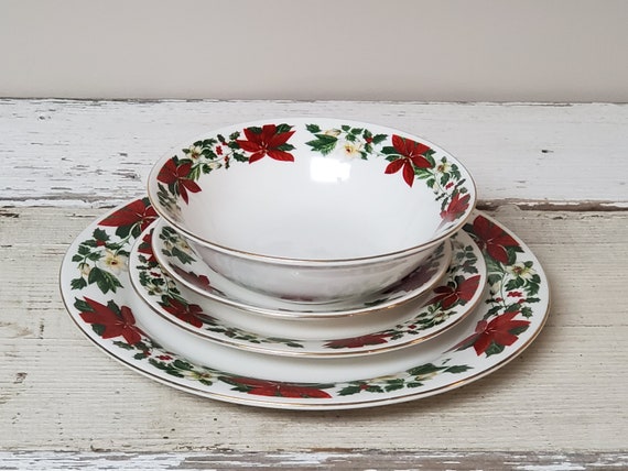Vintage GIBSON Dishes 4 piece Set poinsettia Holiday Dinner Plate Side Plate Saucer Bowl Christmas Holiday Mix N Match Dining Set Etsy Canada