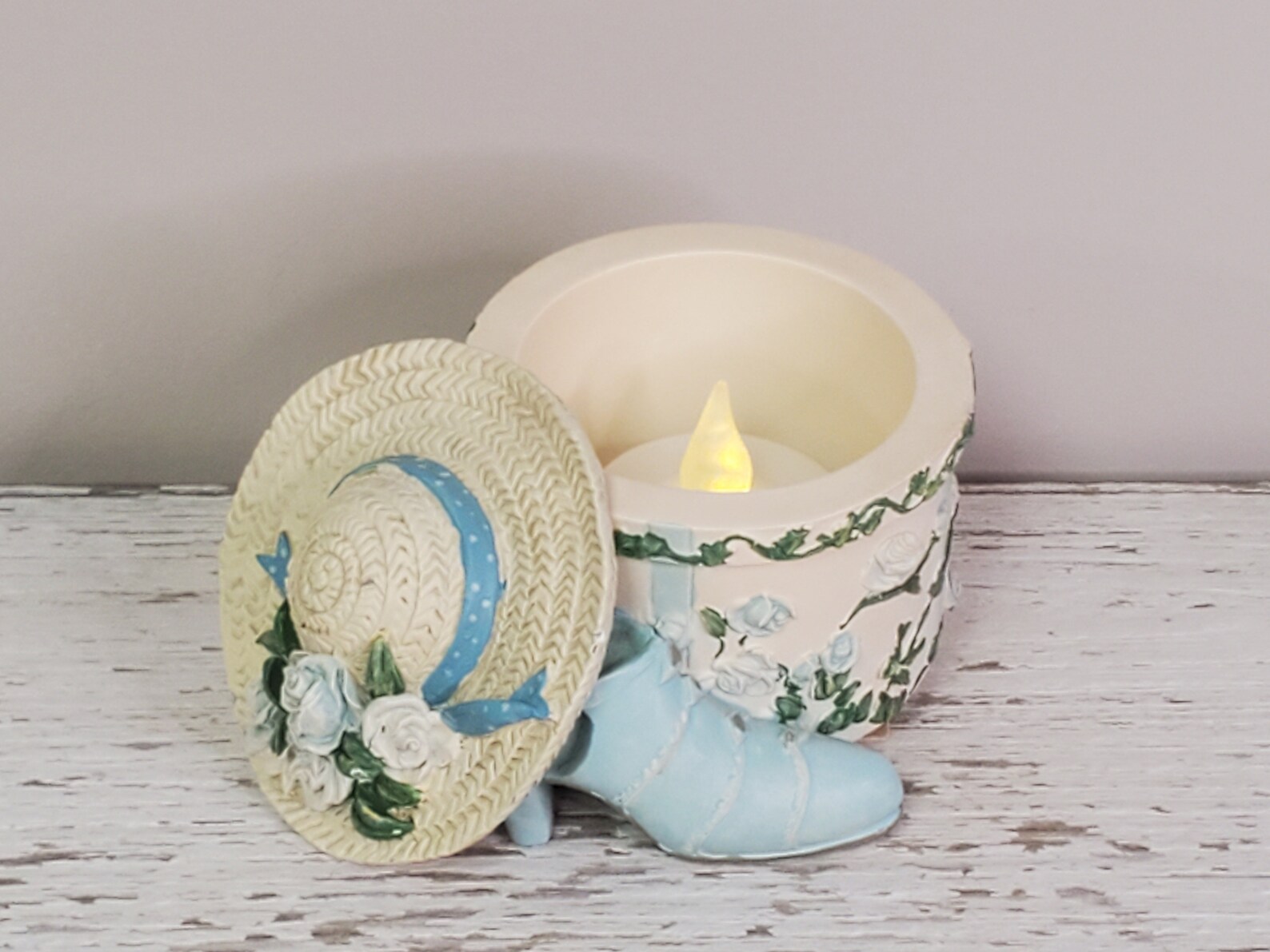 Vintage Candle Holder VOTIVE Straw Hat W/box Blue Ribbon Etsy
