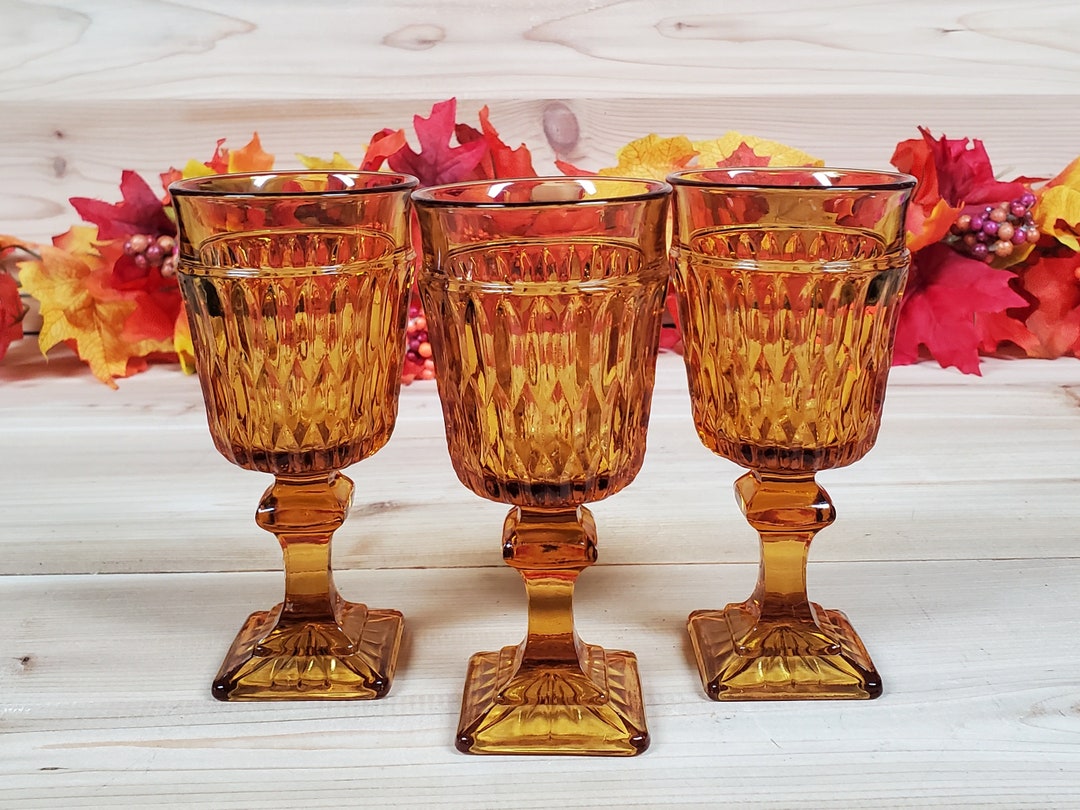 Vintage Amber 4-oz Wine Glasses (set of 3) MT. VERNON by Indiana Glass ...