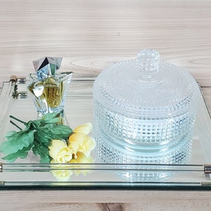 Vintage Vanity~Makeup~Dressing Table Set: ANGEL Perfume Set w/Gift Box, Powder Jar (Empty), Mirrored Glass Tray; Art Deco Styled Bed/Bath