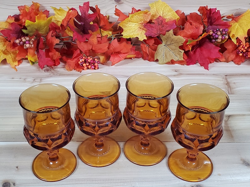 Vintage Color Crown AMBER 7-oz Footed Goblets (set of 4) by COLONY C ...