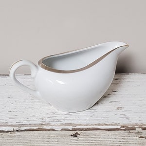 Vintage Creamer Fine China by St. Regis Japan White w/Luster Inner Band & Gold Trim Discontinued Pattern From the 60s Mid-Century Dining
