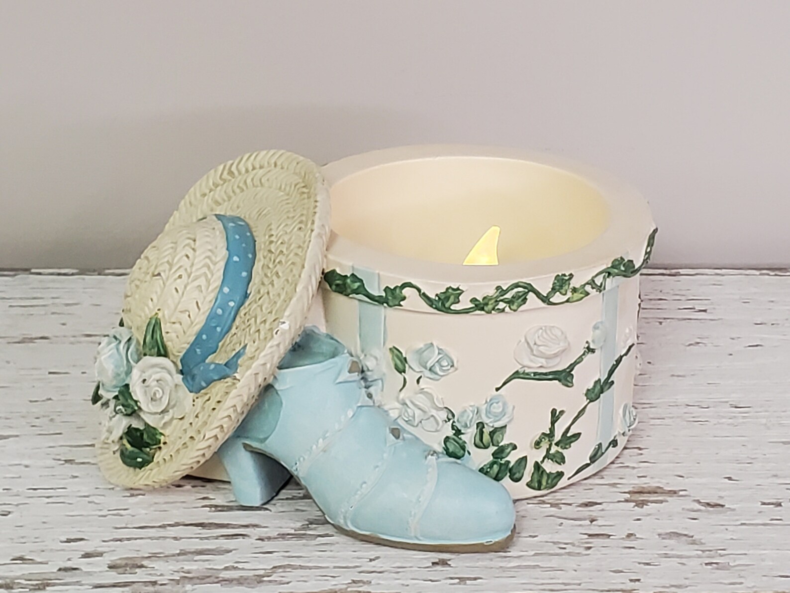 Vintage Candle Holder VOTIVE Straw Hat W/box Blue Ribbon Etsy