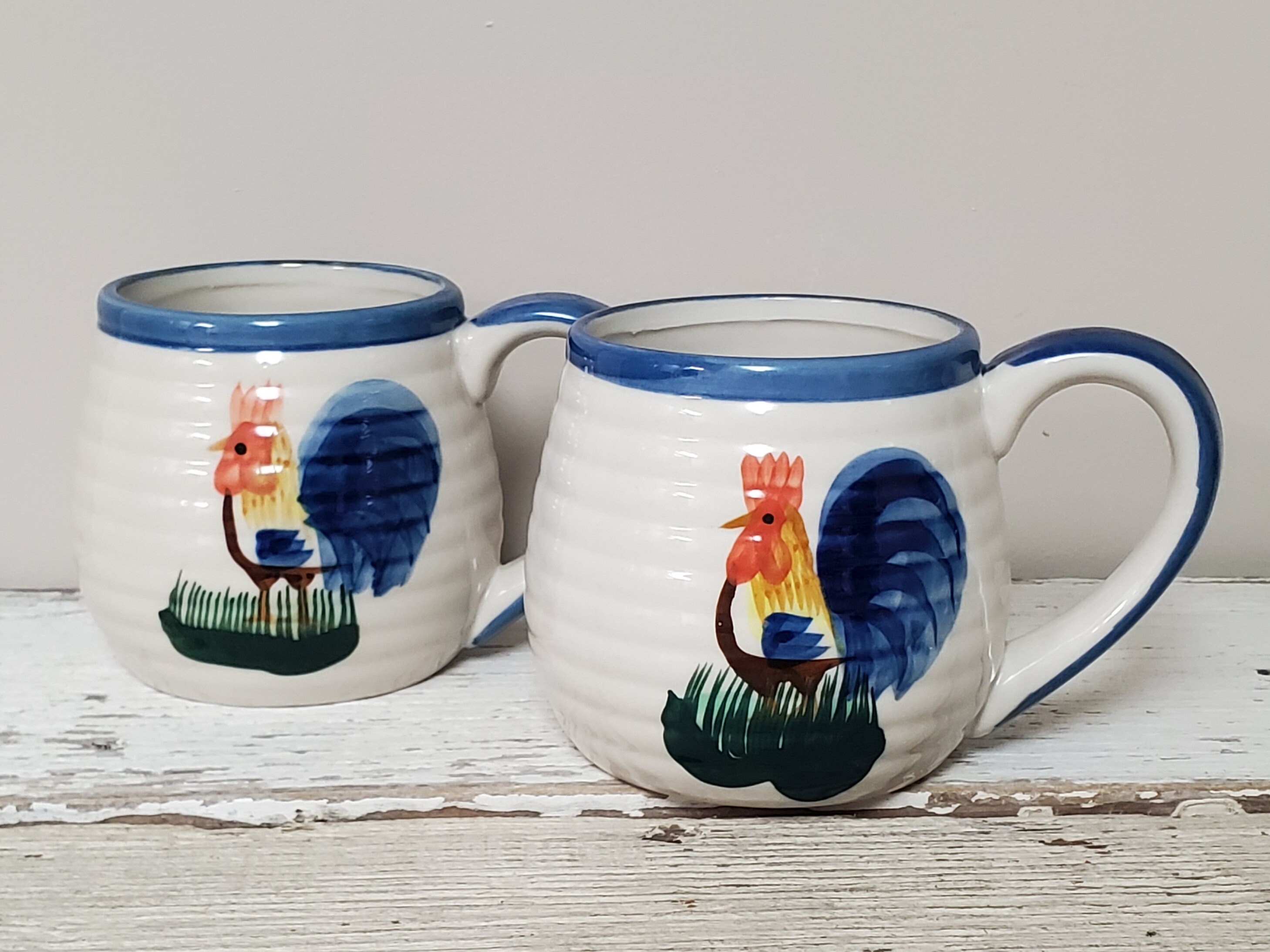 Vintage Blue Rooster Mugs Set of 2 Stoneware by ALCO Etsy