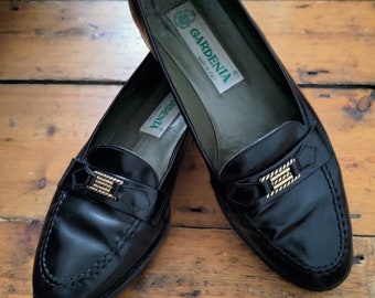 Vintage 1960 Black Leather Loafers | Italian Brand Gardenia Shoes Size 5 UK, 37.5 EUR, 7 US