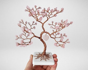 Rose Quartz Crystal Tree, Mother's Day Gift, 5th Anniversary Gift, Wire Bonsai