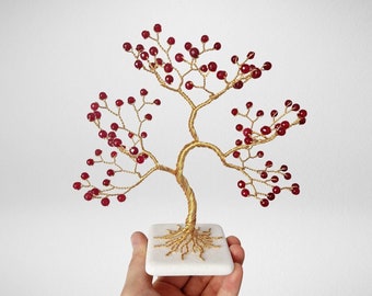 40th Anniversary Gift for Parents, Ruby Red Jade Tree of Life