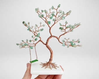 Aventurine Wire Tree with Swing, Birthday Gift for Office Decor, New Dad Gift, Money Tree